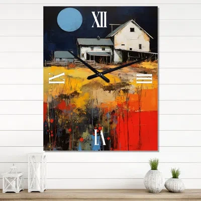 Design Art Farmhouse Abstract Agrarian - Farmhouse Big Kitchen Wall Clock In Red;yellow