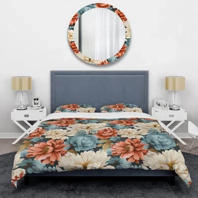 Design Art Farmhouse Blue And White Floral Gardens Duvet Cover Set In Blue;white