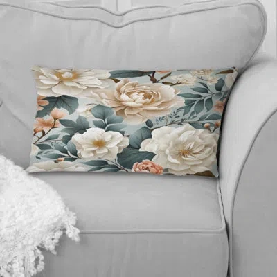 Design Art Farmhouse Blue And White Floral Gardens I - Floral Printed Pillow In Blue;white
