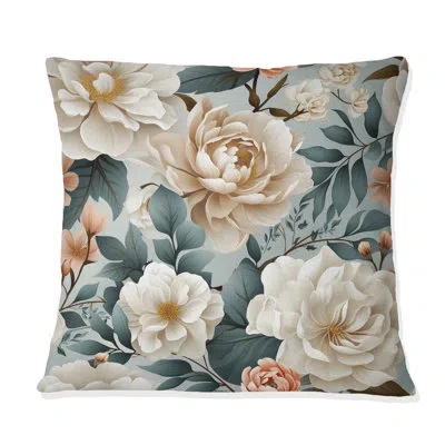 Design Art Farmhouse Blue And White Floral Gardens I - Floral Printed Throw Pillow In Blue;white