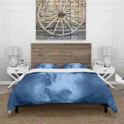 Design Art Farmhouse Horse - Animals Duvet Cover Set - Microfiber Polyester In Light Blue