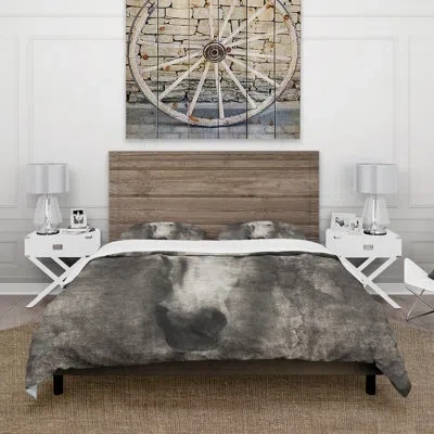 Design Art Farmhouse Horse - Animals Duvet Cover Set - Microfiber Polyester In White,black