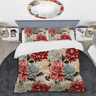 Design Art Farmhouse Pink And White Floral Gardens Duvet Cover Set In Blue;red;beige