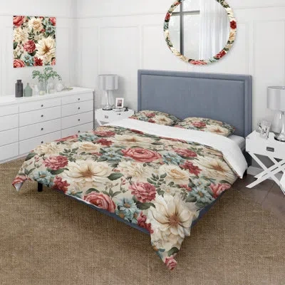 Design Art Farmhouse Pink And White Floral Gardens I Bedding In White;pink