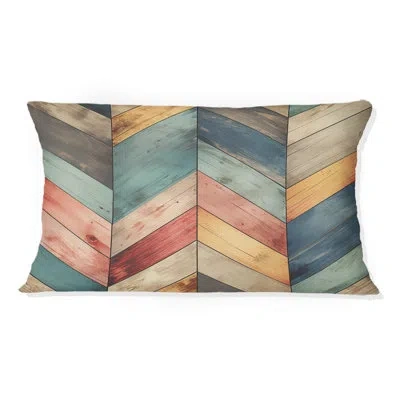 Design Art Farmhouse Wood Board Chevron - Throw Pillowabstract Coral Reef Multicolor Azure - Throw Pillow In Pink