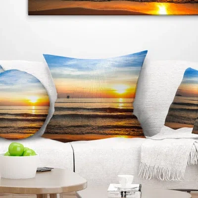 Design Art Fascinating Sunset Over Clam Beach - Sea & Shore Printed Pillow In Red;orange