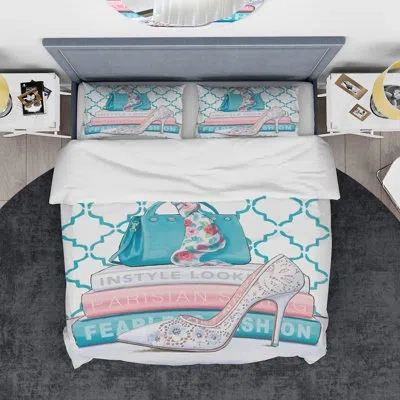 Design Art Fashion High Heels Iv Duvet Cover Set In Teal