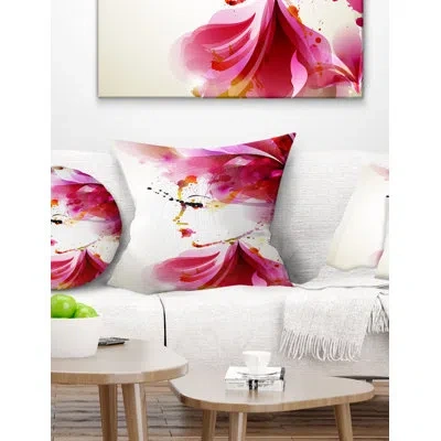 Design Art Fashion Woman With Abstract Hair - Abstract Printed Pillow In Pink
