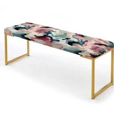 Design Art Fashionable Camo Pink - Abstract Upholstered Gold Bench