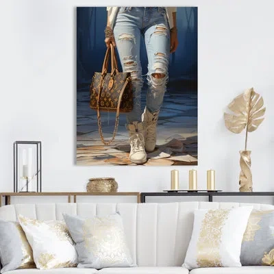 Design Art Fashionista In Ripped Denim On Canvas Print In Wrapped Canvas