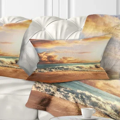 Design Art Fast Moving Dark Clouds Over Beach - Sea & Shore Printed Throw Pillow In Multi-color