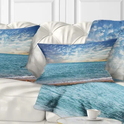 Design Art Fasting Moving Clouds Over Blue Beach - Sea & Shore Printed Throw Pillow