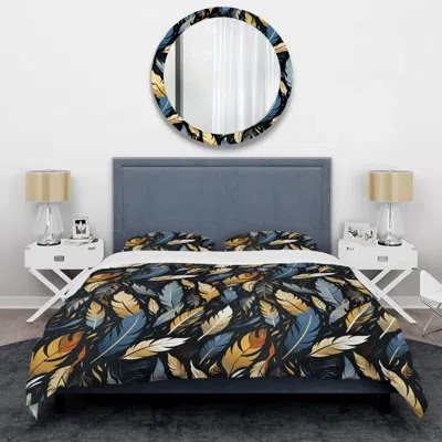 Design Art Feather Tribal Fusion I - Abstract Duvet Cover Set - Microfiber Polyester In Blue