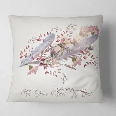 Design Art Feathers And Bird All You Need Is Love Square Pillow Cover And Insert In Pink