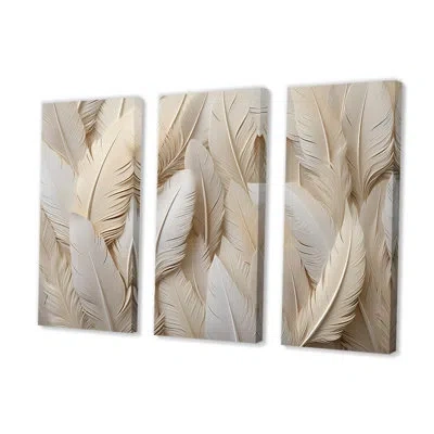 Design Art Feathery Plumes - Feathers Wall Art Set In Wrapped Canvas