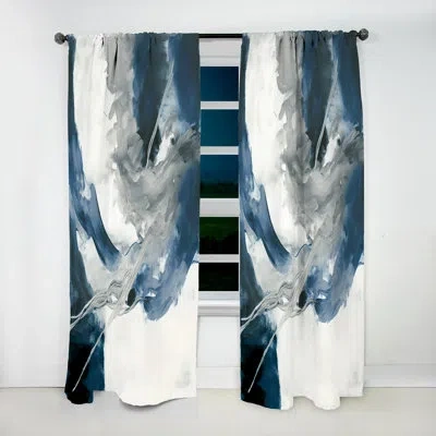 Design Art Feeling Honolulu Blue X - Abstract Velvet Curtain - 1 Panel In Blue;gray