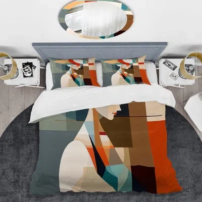 Design Art Female Art Deco Portrait Iv - Woman Pop Art Duvet Cover Set - Microfiber Polyester In White;green;orange