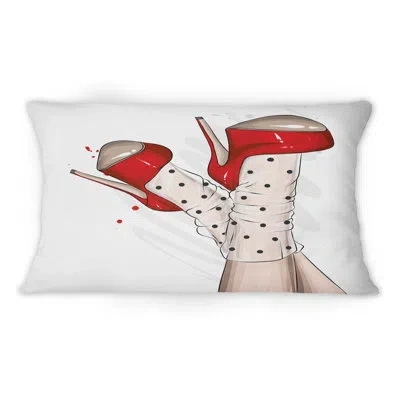 Design Art Female Legs With Stylish Red Shoes I - Modern Printed Throw Pillow