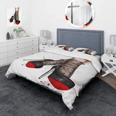 Design Art Female Legs With Stylish Red Shoes Ii - Modern Duvet Cover Set - Microfiber Polyester In Black;white