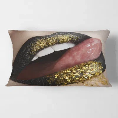 Design Art Female Lips Lipstick And Sequins Rectangular Pillow Cover & Insert