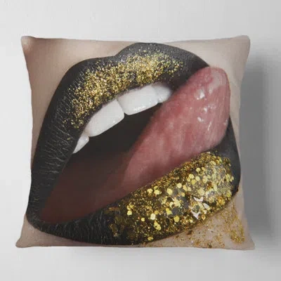 Design Art Female Lips Lipstick And Sequins Square Pillow Cover & Insert