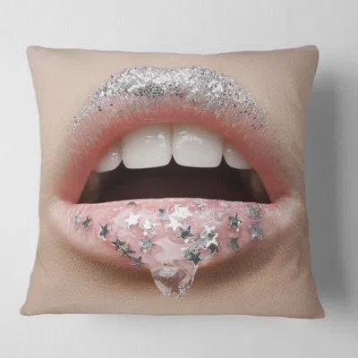 Design Art Female Lips With A Gel On The Lips And Stars Square Pillow Cover & Insert