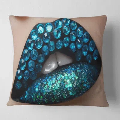 Design Art Female Lips With Lipstick Diamonds Square Pillow Cover & Insert