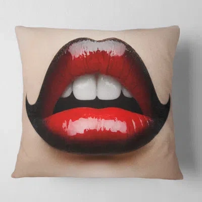 Design Art Female Lips With Lipstick Square Pillow Cover And Insert