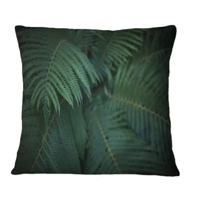 Design Art Fern Leaves At Night - Traditional Printed Throw Pillow In Green