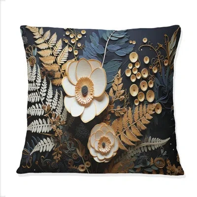 Design Art Ferns Copper Elegance I - Ferns Printed Throw Pillow In Green;gold