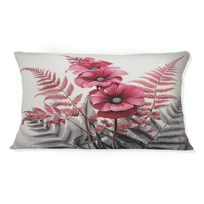 Design Art Ferns Ruby Essence Ii - Ferns Printed Throw Pillow In Gray;pink