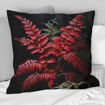 Design Art Ferns Ruby Essence Iii - Ferns Printed Throw Pillow In Green;pink