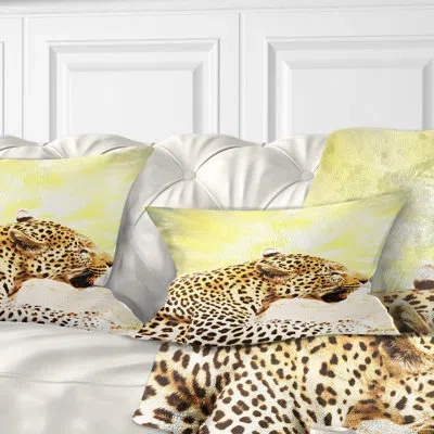 Design Art Ferocious Leopard At Sunrise - Animal Printed Throw Pillow