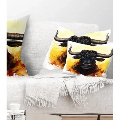 Design Art Fierce Bull - Animal Printed Throw Pillow