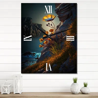 Design Art Fierce Mountain Flower Captures Sunshine - Flowers Wall Clock In Red