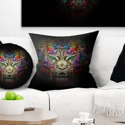 Design Art Fierce Tiger Head On Black - Animal Printed Pillow