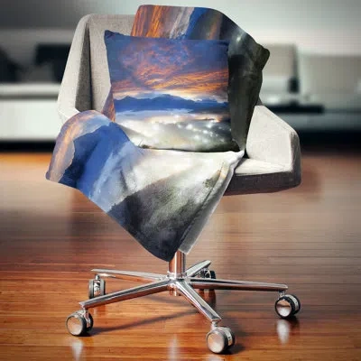Design Art Fiery Clouds And Lit Up Villages Landscape Photo Square Pillow Cover & Insert In Red