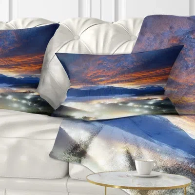 Design Art Fiery Clouds And Lit Up Villages - Landscape Printed Throw Pillow