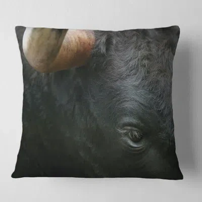Design Art Fighting Bull Head Clos Square Pillow Cover & Insert In Black