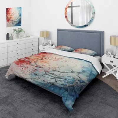 Design Art Fire And Ice Tachisme Tree I - Tachisme Duvet Cover Set In Blue;red