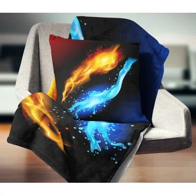 Design Art Fire And Water - Abstract Printed Throw Pillow In Blue;yellow