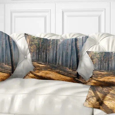 Design Art Fire In Forest With Flame And Smoke - Forest Printed Pillow In Brown