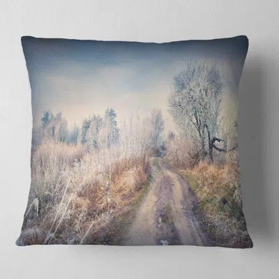 Design Art First Frost In Forest - Landscape Printed Pillow In Blue