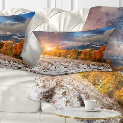 Design Art First Snow In Carpathian Mountains Landscape Photography Rectangular Pillow Cover & Insert