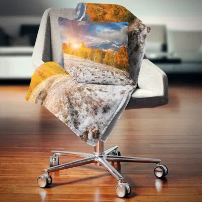 Design Art First Snow In Carpathian Mountains Landscape Photography Square Pillow Cover & Insert In Yellow