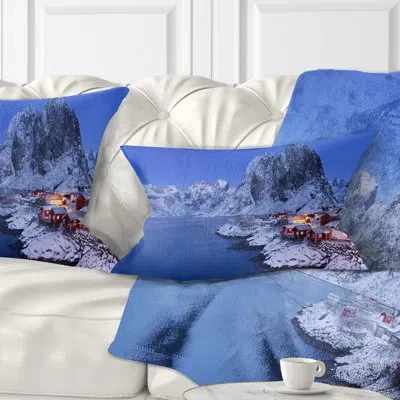 Design Art Fishermen Cabins In Winter - Sea & Shore Printed Throw Pillow