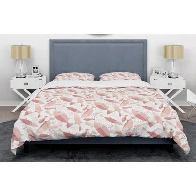 Design Art Fishes Mid-century Duvet Cover Set In Pink