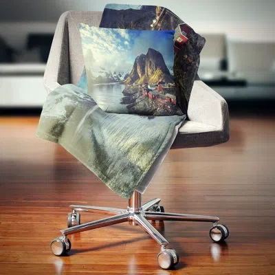 Design Art Fishing Hut At Spring Sunset - Landscape Printed Pillow In Blue;black;brown;green;red;yellow