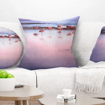 Design Art Flamingo Birds On Bolivia Beach - Sea & Shore Printed Throw Pillow In Blue