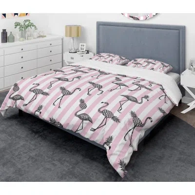 Design Art Flamingo Mid-century Duvet Cover Set In Pink